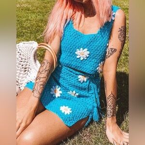 Blue Crochet Daisy Two-Piece Set